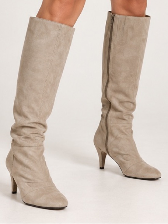 Nine West Shoes - Nine West Suede Taupe Knee High Slouchy Kitten Heel Boots Size 8